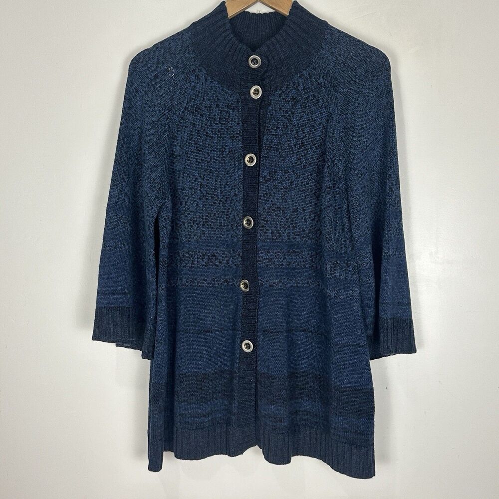 Peruvian Connection Ombre Blue Pima Cotton Cardigan Sweater Boho Size Large - Picture 2 of 12